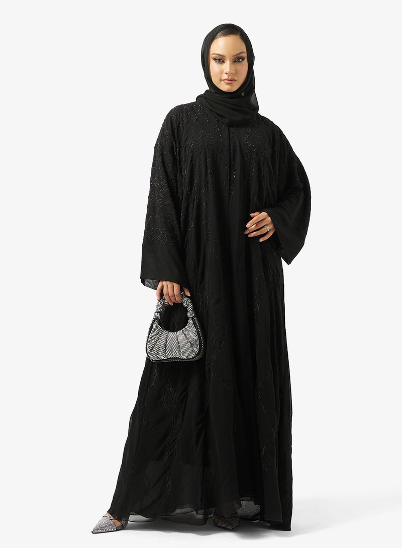 هيا كلوزيت عباية مفتوحة مطرزة بزخارف زهور وياقة على شكل - Image 5